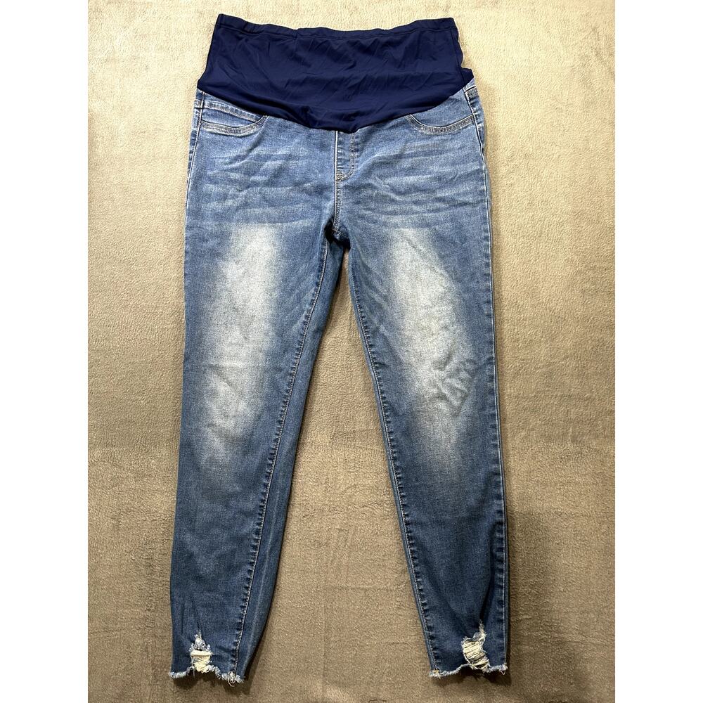 Maternity Jeans Size XL Fray Hem Women's Pregnancy Low-Rise Panel